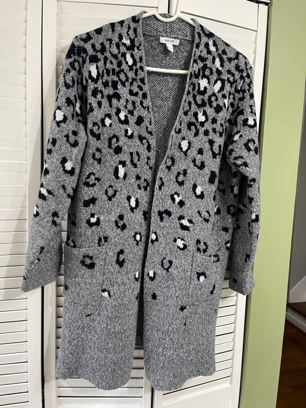 Nine West Gray Leopard Print Open Cardigan Coat